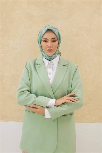 Silk Home Desenli Shiny Eşarp - 8647 - Su Yeşili