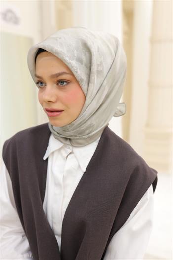 Silk Home Desenli Shiny Eşarp - 8647 - Yeşil Bej