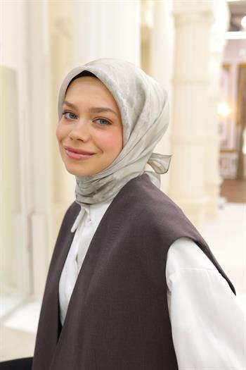 Silk Home Desenli Shiny Eşarp - 8647 - Yeşil Bej