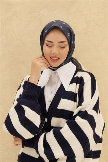 Silk Home Olinda Eşarp - Lacivert Beyaz