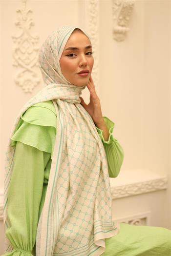 Silk Home Olinda Şal - 49005 - 12 Krem Biskay Yeşili