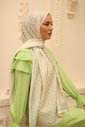 Silk Home Olinda Şal - 49005 - 12 Krem Biskay Yeşili