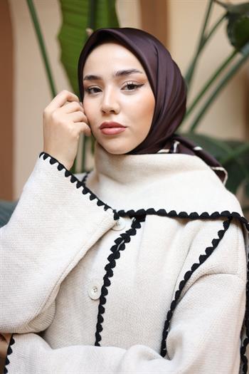 Silk Home Şeritli Micro Eşarp - Acı Kahve