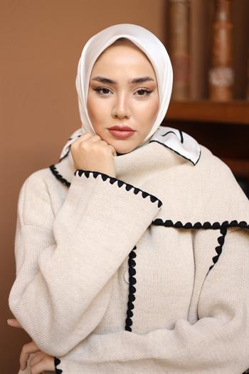 Silk Home Şeritli Micro Eşarp - Beyaz