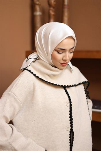 Silk Home Şeritli Micro Eşarp - Beyaz