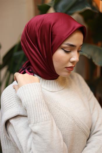 Silk Home Şeritli Micro Eşarp - Bordo