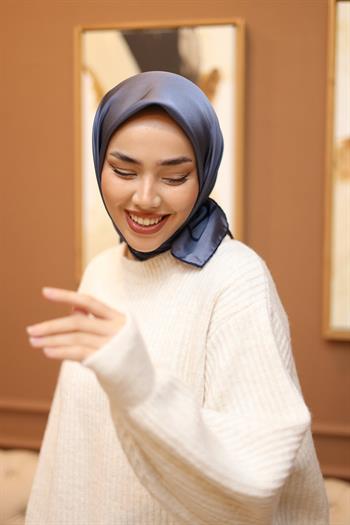 Silk Home Şeritli Micro Eşarp - Kot Mavi