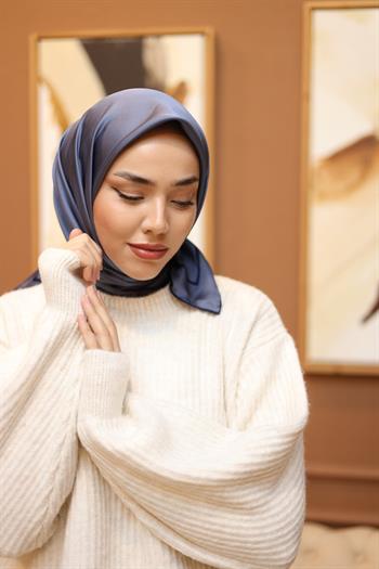 Silk Home Şeritli Micro Eşarp - Kot Mavi