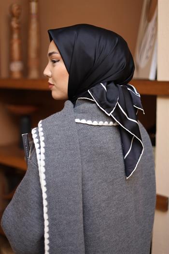 Silk Home Şeritli Micro Eşarp - Siyah