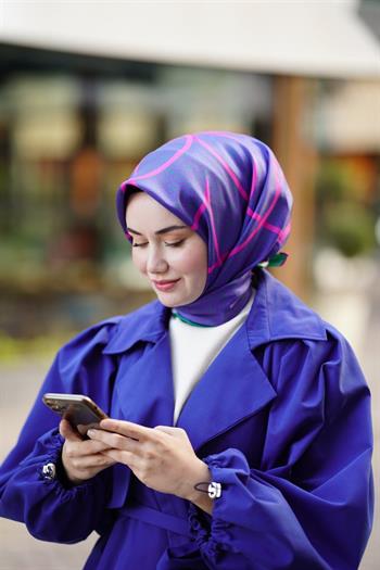 Silk Home Twill İpek Eşarp - 11388-15 Morcivert Fuşya