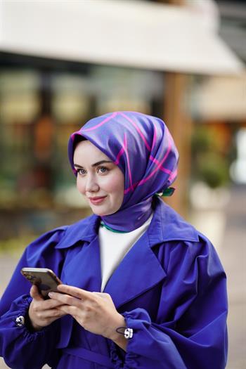 Silk Home Twill İpek Eşarp - 11388-15 Morcivert Fuşya