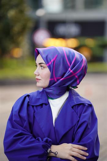 Silk Home Twill İpek Eşarp - 11388-15 Morcivert Fuşya