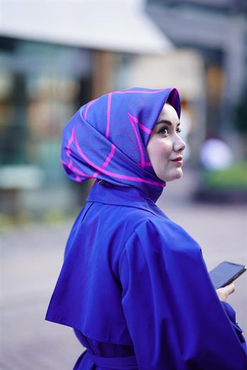 Silk Home Twill İpek Eşarp - 11388-15 Morcivert Fuşya