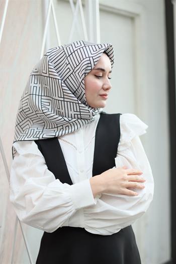 Silk Home Twill İpek Eşarp - 11390-02 Krem Siyah