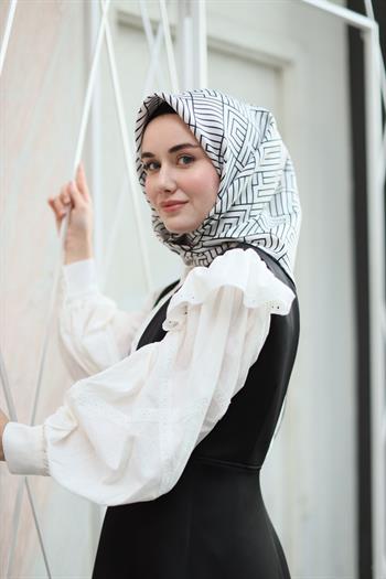 Silk Home Twill İpek Eşarp - 11390-02 Krem Siyah