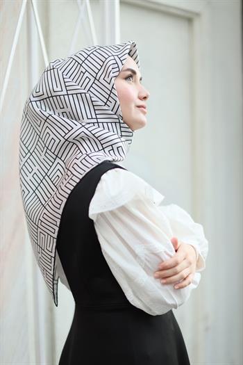 Silk Home Twill İpek Eşarp - 11390-02 Krem Siyah