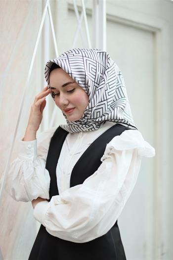 Silk Home Twill İpek Eşarp - 11390-02 Krem Siyah
