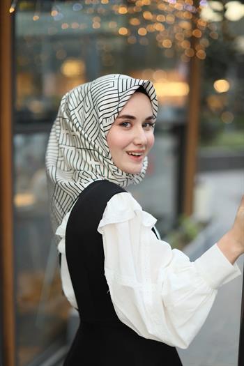 Silk Home Twill İpek Eşarp - 11390-03 Beyaz Siyah