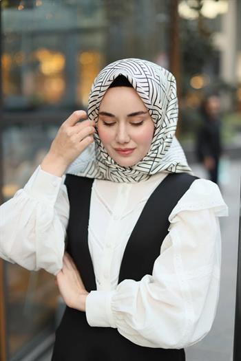 Silk Home Twill İpek Eşarp - 11390-03 Beyaz Siyah