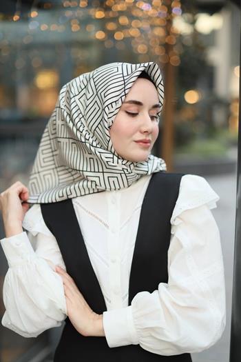 Silk Home Twill İpek Eşarp - 11390-03 Beyaz Siyah