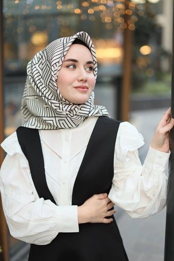 Silk Home Twill İpek Eşarp - 11390-03 Beyaz Siyah