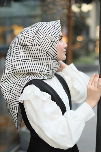 Silk Home Twill İpek Eşarp - 11390-03 Beyaz Siyah