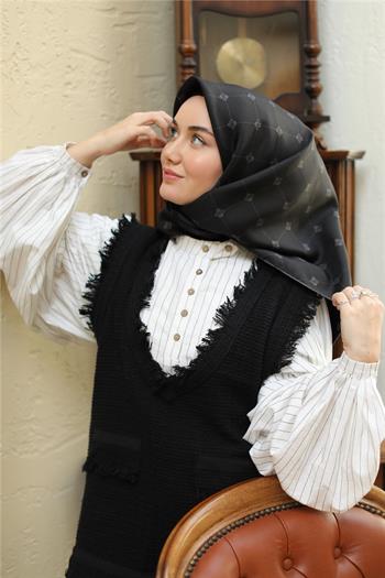 Silk Home Twill İpek Eşarp - 11392-02 Siyah Gri