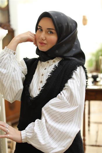 Silk Home Twill İpek Eşarp - 11392-02 Siyah Gri