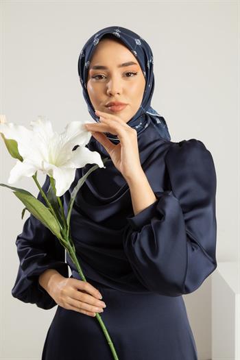 Silk Home Twill İpek Eşarp - 11392-03 Lacivert Ekru