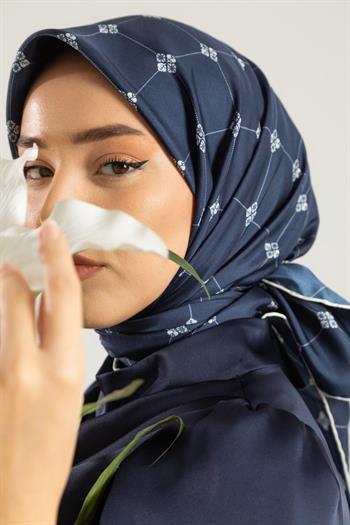 Silk Home Twill İpek Eşarp - 11392-03 Lacivert Ekru