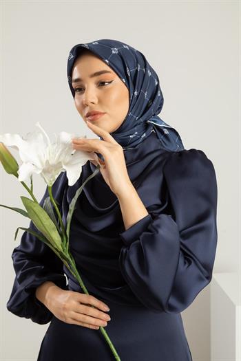 Silk Home Twill İpek Eşarp - 11392-03 Lacivert Ekru