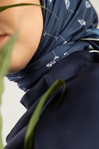 Silk Home Twill İpek Eşarp - 11392-03 Lacivert Ekru
