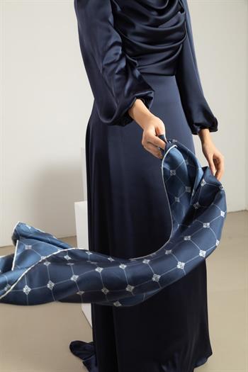 Silk Home Twill İpek Eşarp - 11392-03 Lacivert Ekru