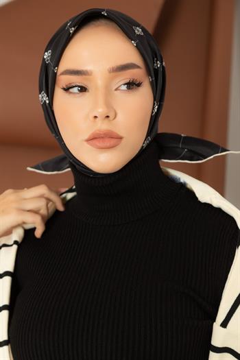 Silk Home Twill İpek Eşarp - 11392-04 Siyah Ekru