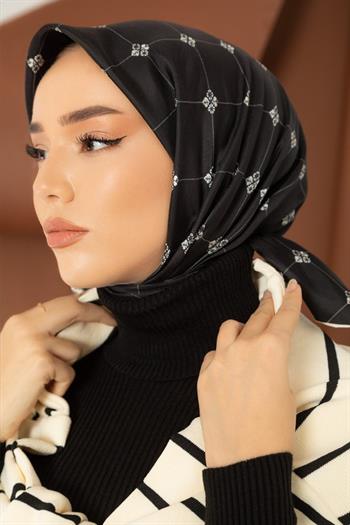 Silk Home Twill İpek Eşarp - 11392-04 Siyah Ekru