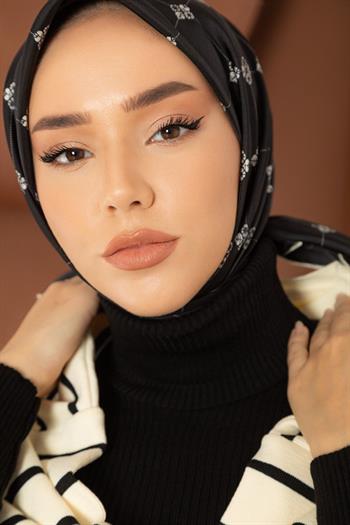 Silk Home Twill İpek Eşarp - 11392-04 Siyah Ekru