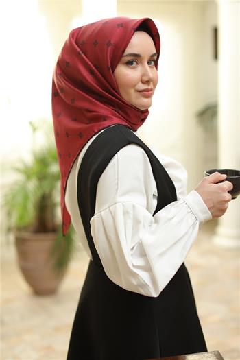 Silk Home Twill İpek Eşarp - 11392-10 Bordo Siyah