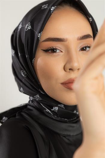 Silk Home Twill İpek Eşarp - 11392-22 Siyah Gümüş