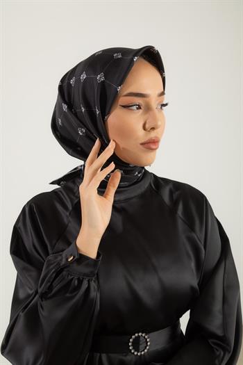 Silk Home Twill İpek Eşarp - 11392-22 Siyah Gümüş