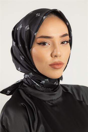 Silk Home Twill İpek Eşarp - 11392-22 Siyah Gümüş