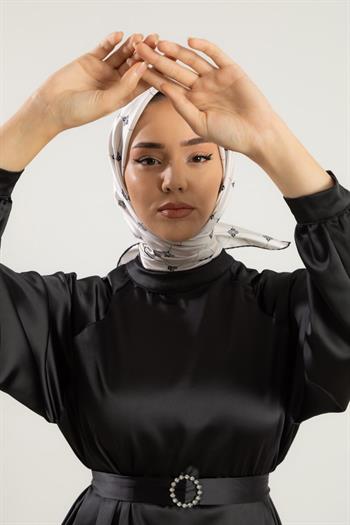 Silk Home Twill İpek Eşarp - 11392-23 Gümüş Siyah