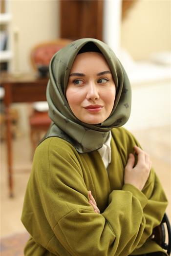 Silk Home Twill İpek Eşarp - 11392-27 Haki Yeşil
