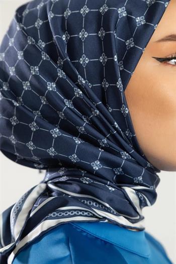 Silk Home Twill İpek Eşarp - 11393-05 Lacivert Ekru