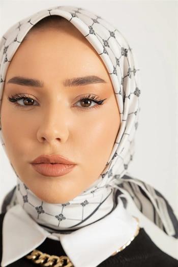 Silk Home Twill İpek Eşarp - 11393-17 Gümüş Siyah