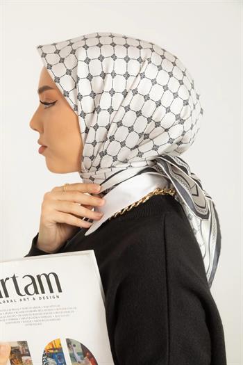 Silk Home Twill İpek Eşarp - 11393-17 Gümüş Siyah