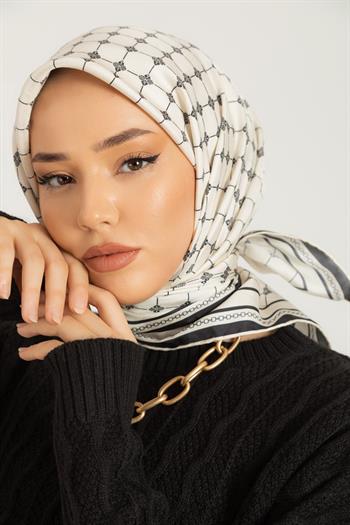 Silk Home Twill İpek Eşarp - 11393-19 Krem Siyah