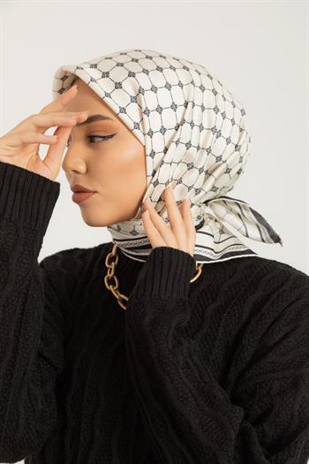 Silk Home Twill İpek Eşarp - 11393-19 Krem Siyah