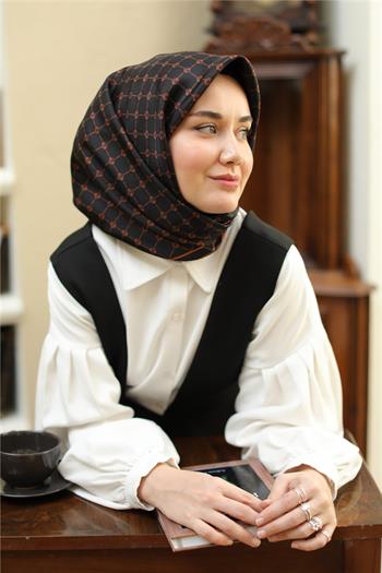 Silk Home Twill İpek Eşarp - 11393-28 Siyah Bakır