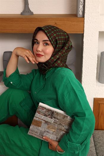 Silk Home Twill İpek Eşarp - 11393-49 Acı Kahve Yeşil