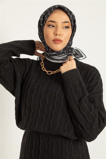 Silk Home Twill İpek Eşarp - 11393-18 Siyah Gümüş